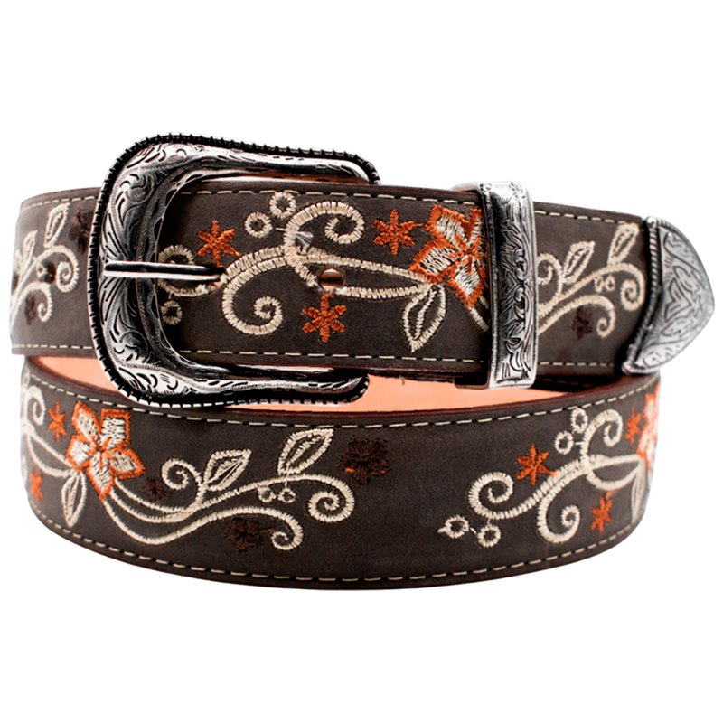 Cinturón vaquero para dama de vaqueta bordado flor
