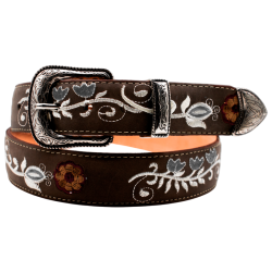 Cinturón vaquero para dama de vaqueta bordado flor