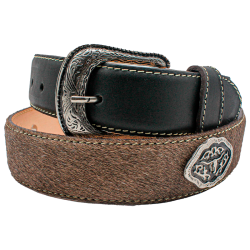 Cinturón para jinete de vaqueta con estoperoles y pelo