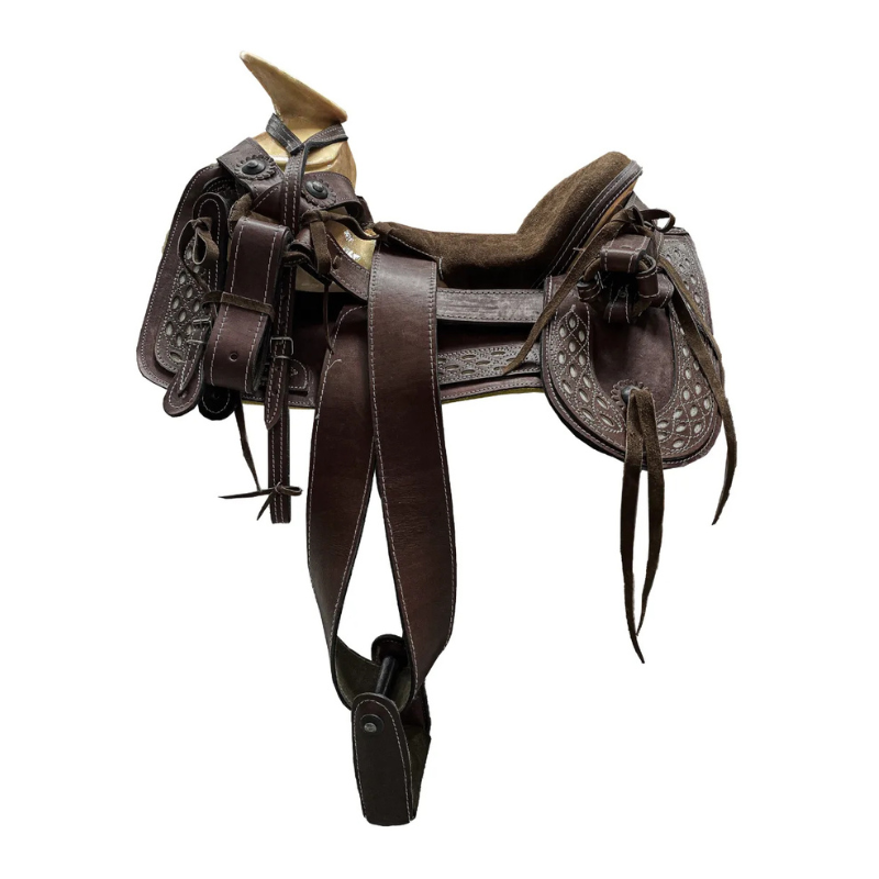 Montura para Caballo de Vaqueta Redonda con Asiento Forrado Infantil