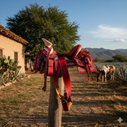 Montura para Caballo de Vaqueta Cuadrada con Asiento Forrado Infantil