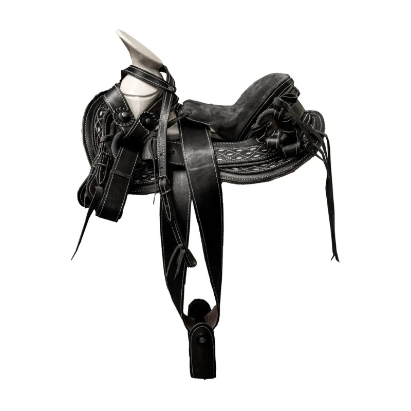 Montura para caballo de vaqueta cola de pato con asiento forrado infantil