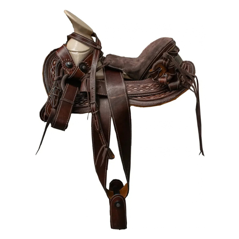Montura para caballo de vaqueta cola de pato con asiento forrado infantil
