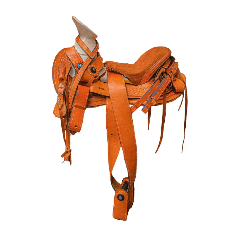 Montura para caballo de vaqueta cola de pato con asiento forrado infantil