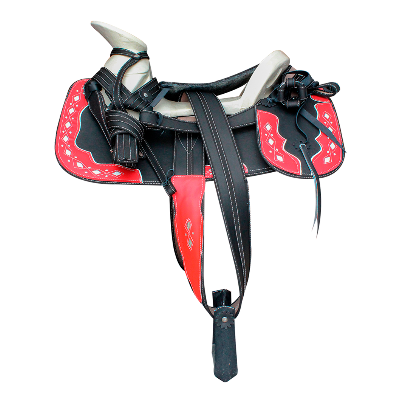 Montura para Caballo Redonda de Cuero Recuperado con Cantinas