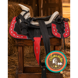 Montura para Caballo Redonda de Cuero Recuperado con Cantinas
