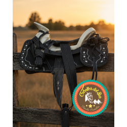 Montura para Caballo Redonda de Cuero Recuperado con Cantinas