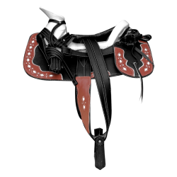 Montura para Caballo Redonda de Cuero Recuperado con Cantinas