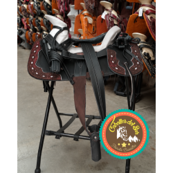Montura para Caballo Redonda de Cuero Recuperado con Cantinas