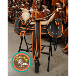 Montura para Caballo Redonda de Cuero Recuperado con Cantinas