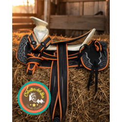 Montura para Caballo Redonda de Cuero Recuperado con Cantinas