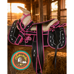 Montura para Caballo Redonda de Cuero Recuperado con Cantinas