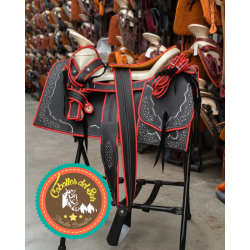 Montura para Caballo Cuadrada de Cuero Recuperado con Cantinas