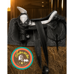 Montura para Caballo Cuadrada de Cuero Recuperado con Cantinas